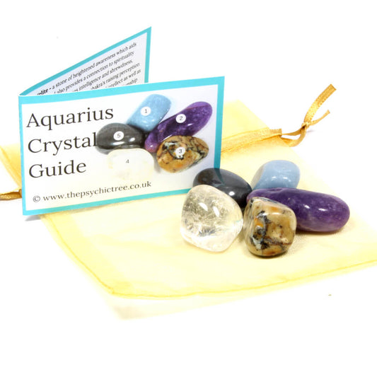 Aquarius Crystal Bundle: Amethyst, Angelite, Dendretic Agate, Clear Quartz, and Hematite