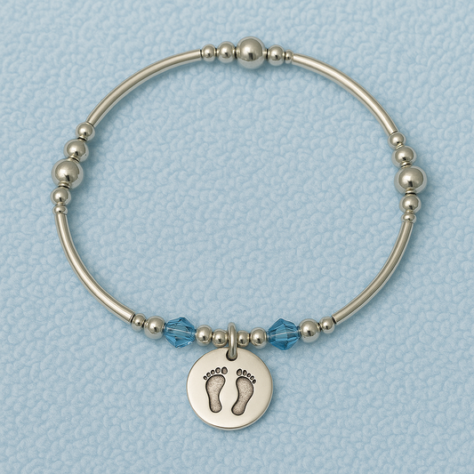 Baby boy footprint charm sterling silver hand-made women's stacking bracelet by My Silver Wish