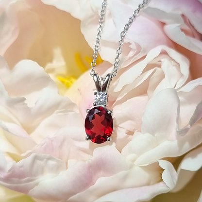 Garnet Pendant Necklace in Sterling Silver