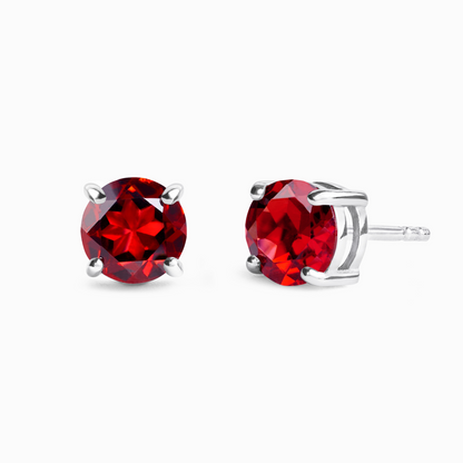Garnet Round Stud Earrings 6 mm in Sterling Silver