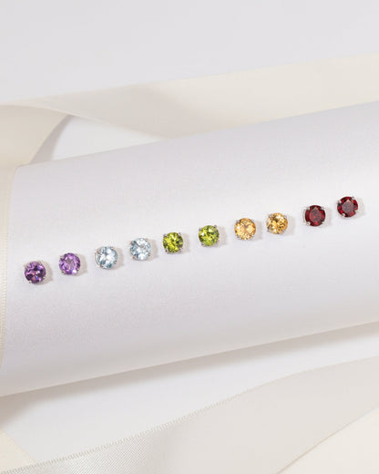 Citrine Round Stud Earrings 6 mm in Sterling Silver