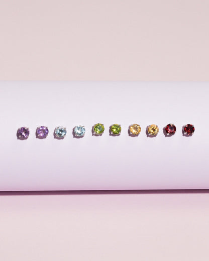 Garnet Round Stud Earrings 6 mm in Sterling Silver