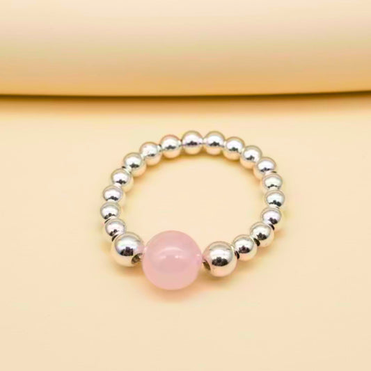 Mother's Day rose quartz crystal & sterling silver stacking ring