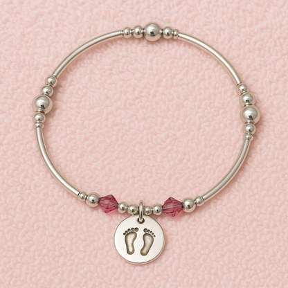 Baby girl footprint charm sterling silver hand-made women's stacking bracelet by My Silver Wish