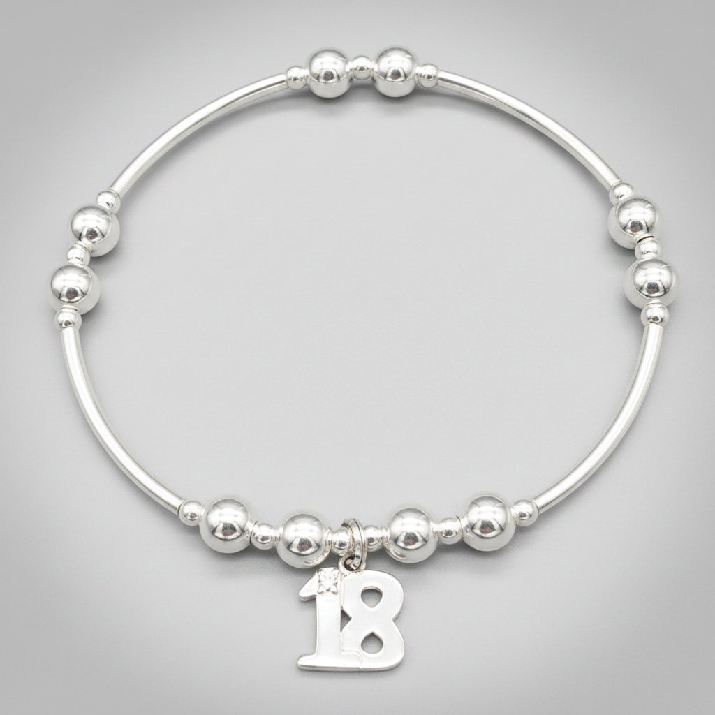 18th Birthday charm girl's sterling silver stacking bracelet by My Silver Wish