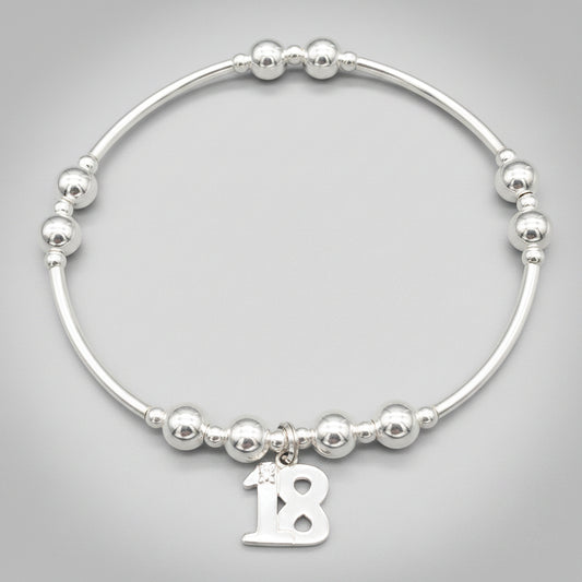 18th Birthday charm girl's sterling silver stacking bracelet by My Silver Wish