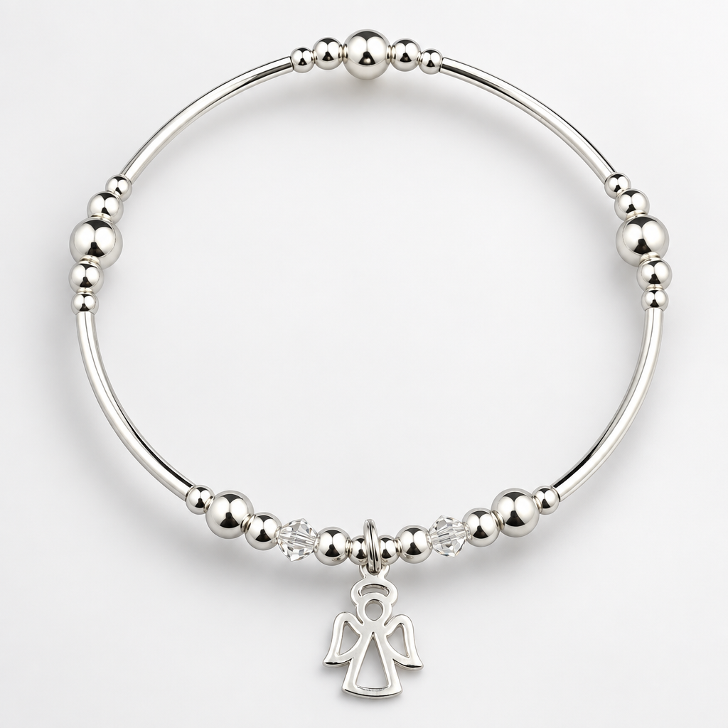 Angel charm women's sterling silver stacking bracelet by My Silver Wish