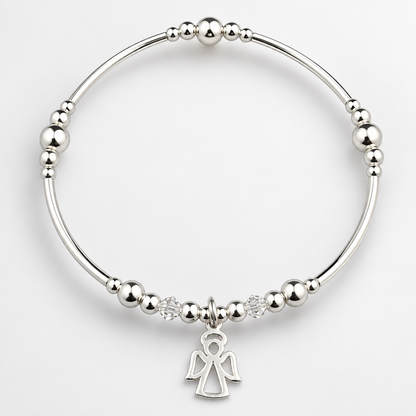 Angel charm women's sterling silver stacking bracelet by My Silver Wish