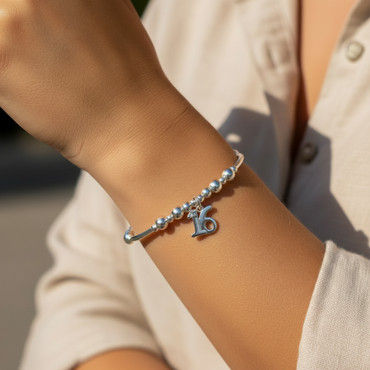 16th birthday charm sterling silver girl's stacking bracelet