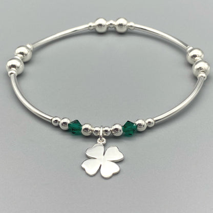 "Good Luck" charm four leaf clover sterling silver hand-made stacking bracelet by My Silver Wish