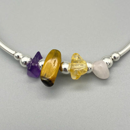 Closeup of Menopause Support Healing Crystal Chips Sterling Silver Stacking Bracelet by My Silver Wish