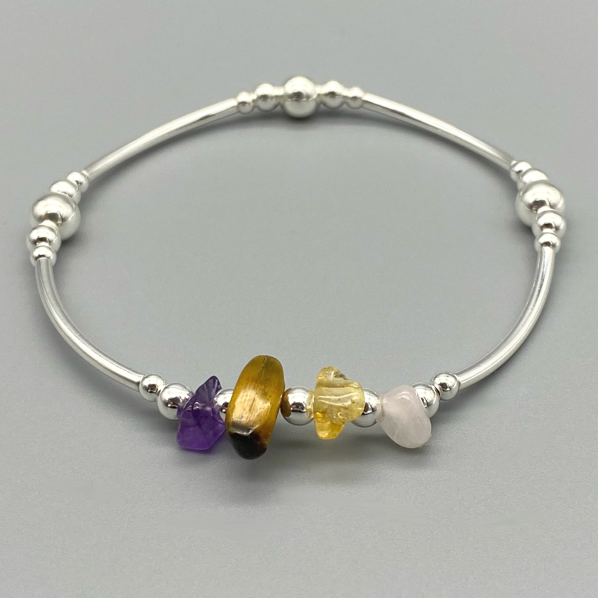 Menopause Support Healing Crystal Chips Sterling Silver Stacking Bracelet by My Silver Wish