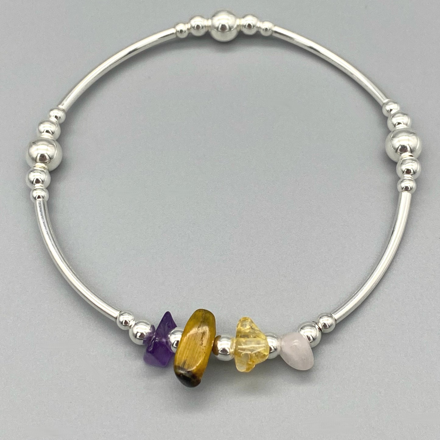 Menopause Support Healing Crystal Chips Sterling Silver Stacking Bracelet by My Silver Wish