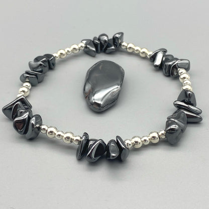 Hematite healing crystal & sterling silver women's stacking bracelet