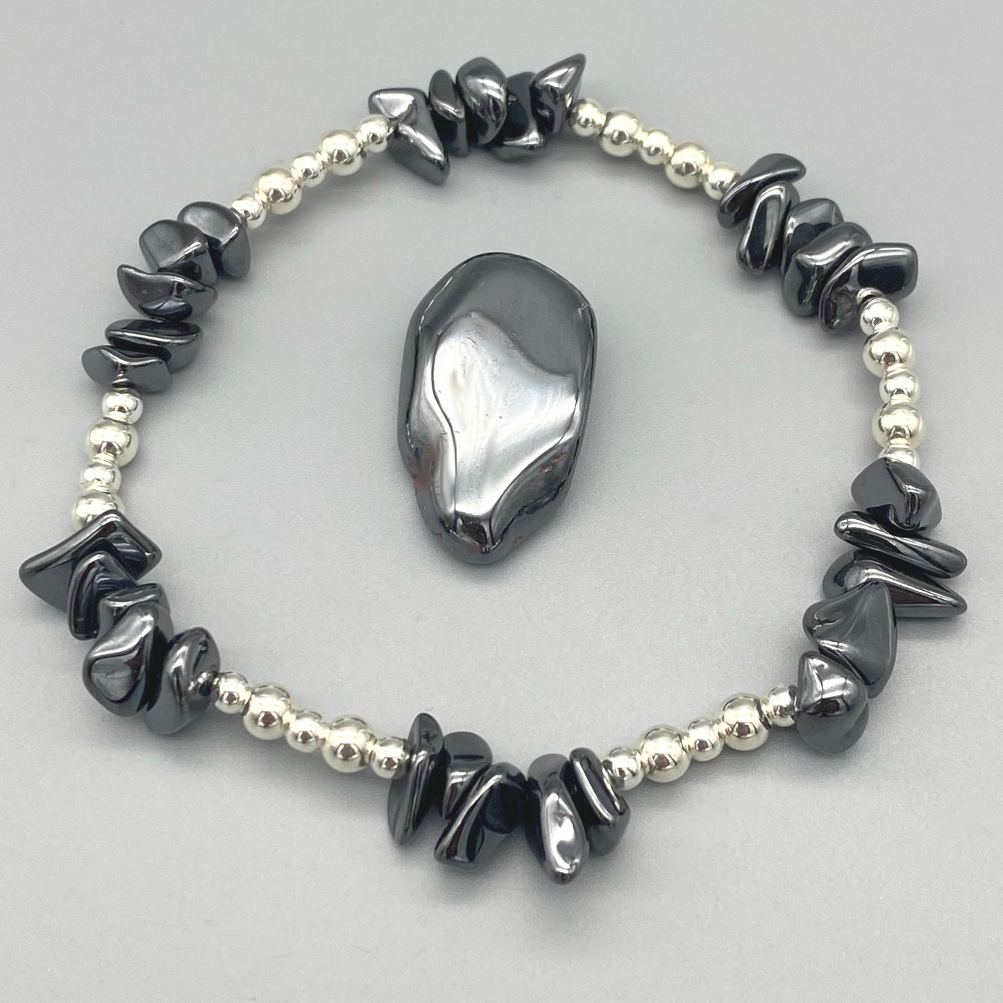 Hematite healing crystal & sterling silver women's stacking bracelet