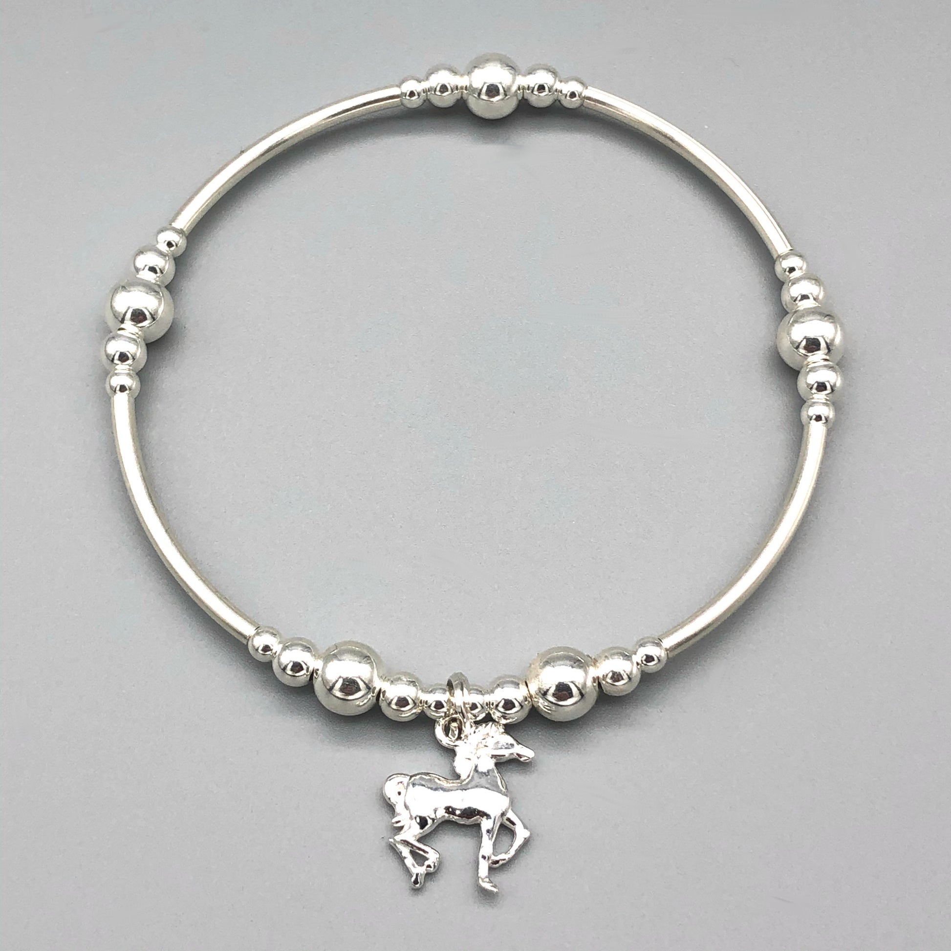 Horse charm sterling silver stacking bracelet for her by My Silver Wish