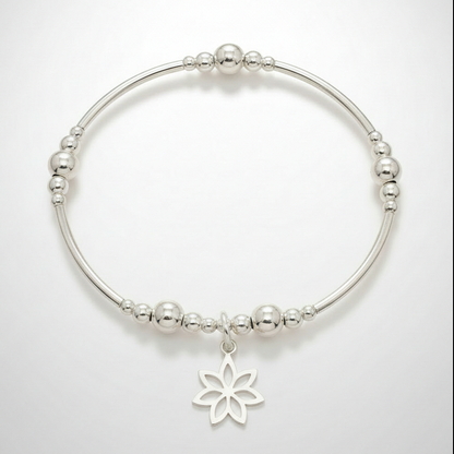Flower charm sterling silver women's stacking bracelet by My Silver Wish