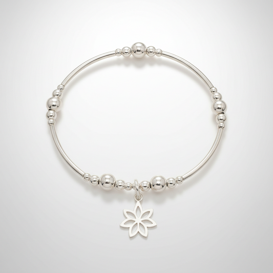 Flower charm sterling silver women's stacking bracelet by My Silver Wish