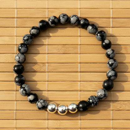 Snowflake Obsidian Healing Crystal Sterling Silver Men's Bracelet by MSW