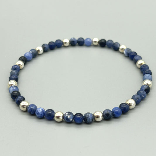 Blue Sodalite Healing Crystal Sterling Silver Men's Bracelet by MSW