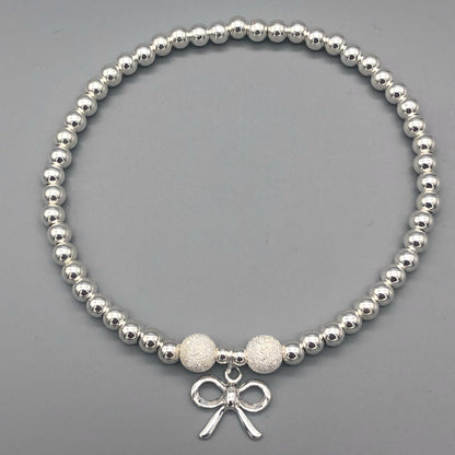 Ribbon bow charm sterling silver stacking bracelet for her by My Silver Wish