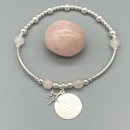 "Friends are like stars..." charm rose quartz & sterling silver women's stacking bracelet by My Silver Wish