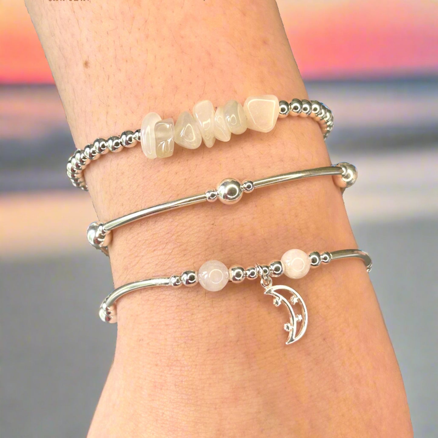 "Feminine Energy" Women's Sterling Silver Stacking Charm Bracelet Set by My Silver Wish