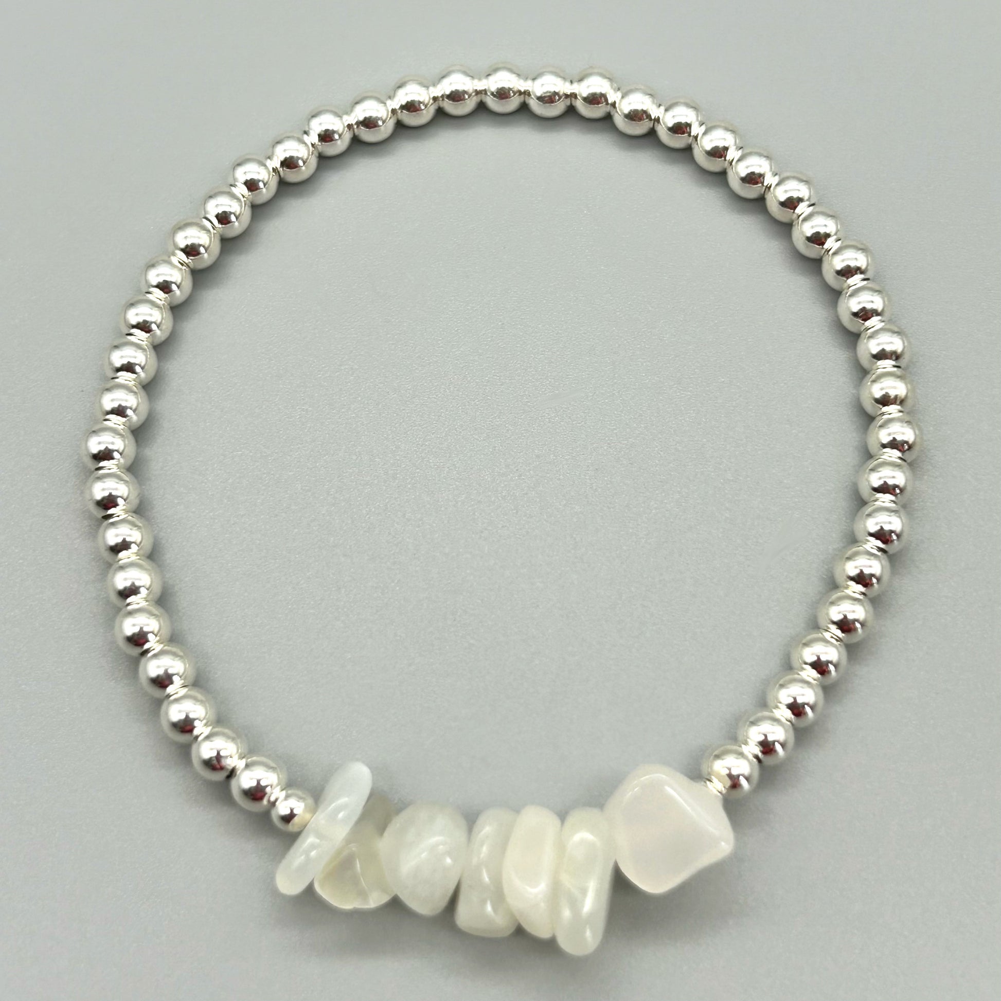 Moonstone healing crystal silver beaded bracelet by My Silver Wish