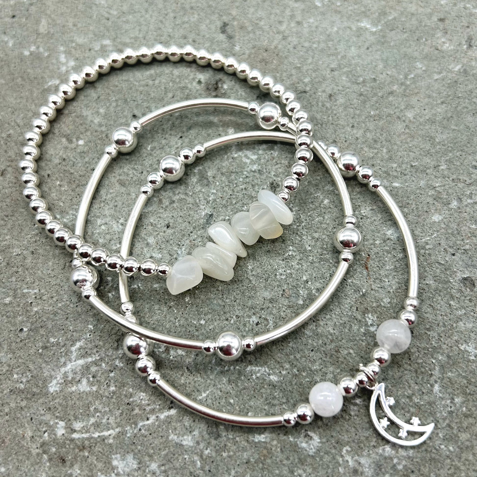 "Feminine Energy" Women's Sterling Silver Stacking Charm Bracelet Set by My Silver Wish