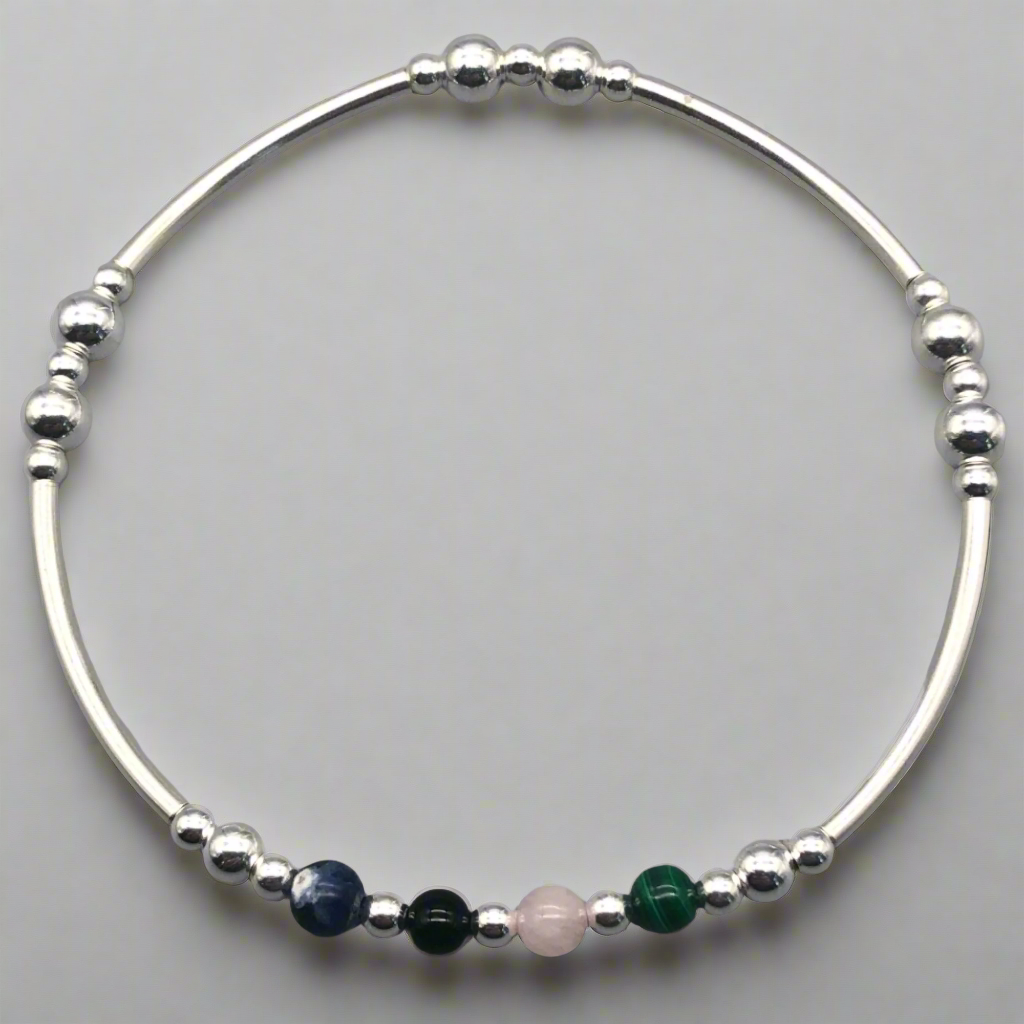Anxiety support healing crystal sterling silver women's stacking charm bracelet
