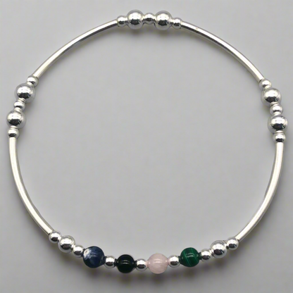 Anxiety support healing crystal sterling silver women's stacking charm bracelet