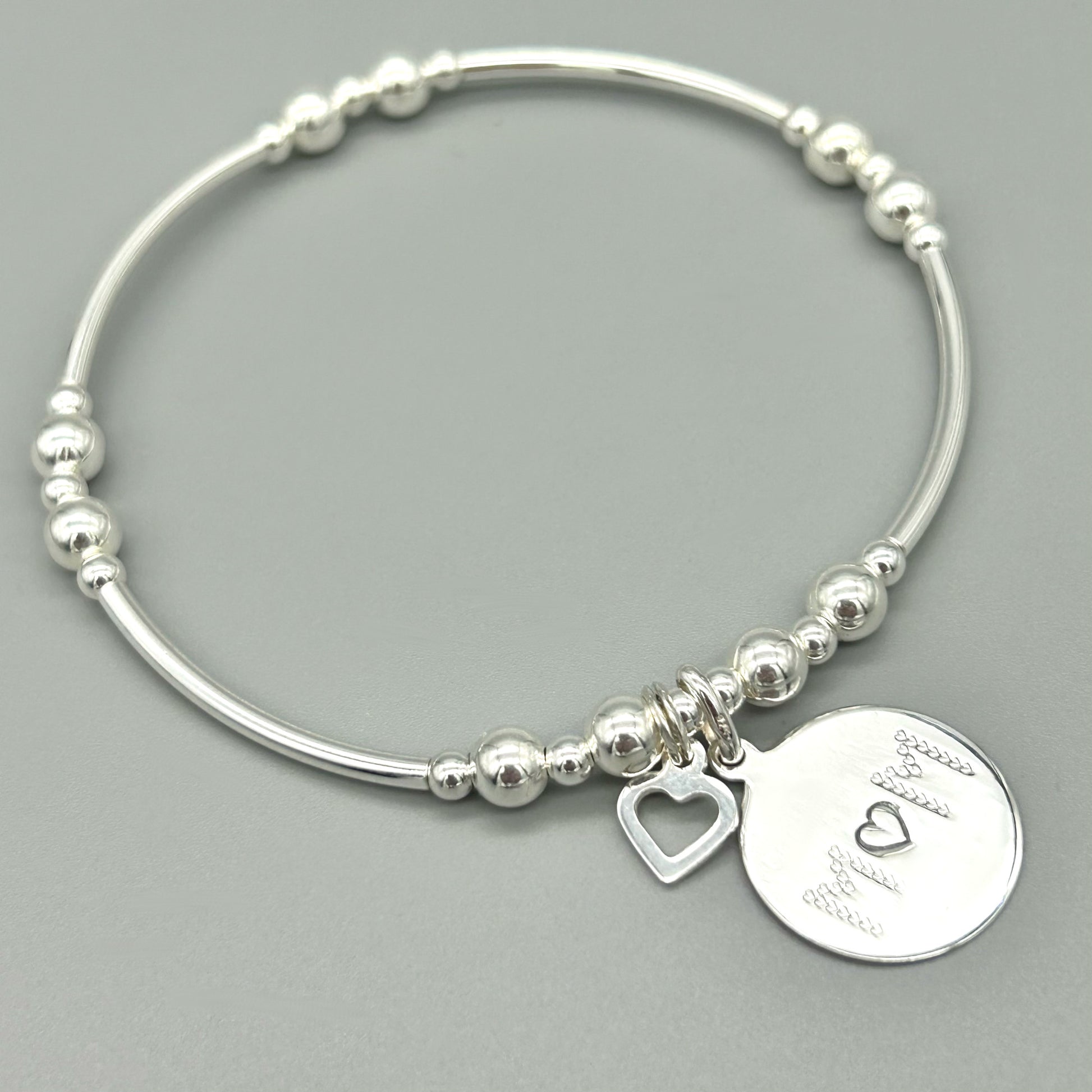 "Mother's Love is Like No Other" & heart charm women's sterling silver stacking bracelet by My Silver Wish