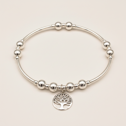 Tree of Life charm sterling silver women's hand-made stacking bracelet
