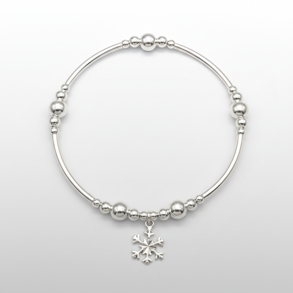 Snowflake charm sterling silver stacking bracelet for her by My Silver Wish