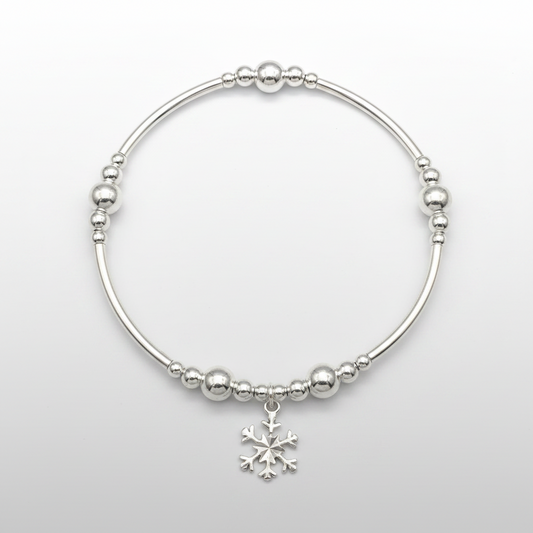 Snowflake charm sterling silver stacking bracelet for her by My Silver Wish