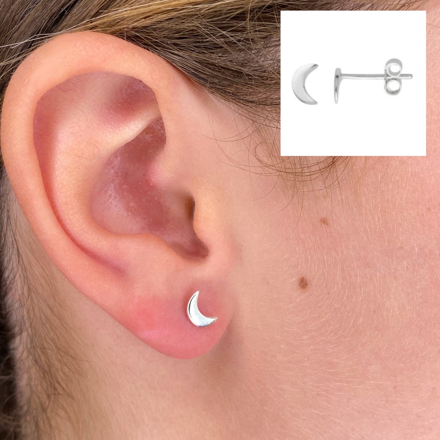 Sterling silver crescent moon stud earring by My Silver Wish