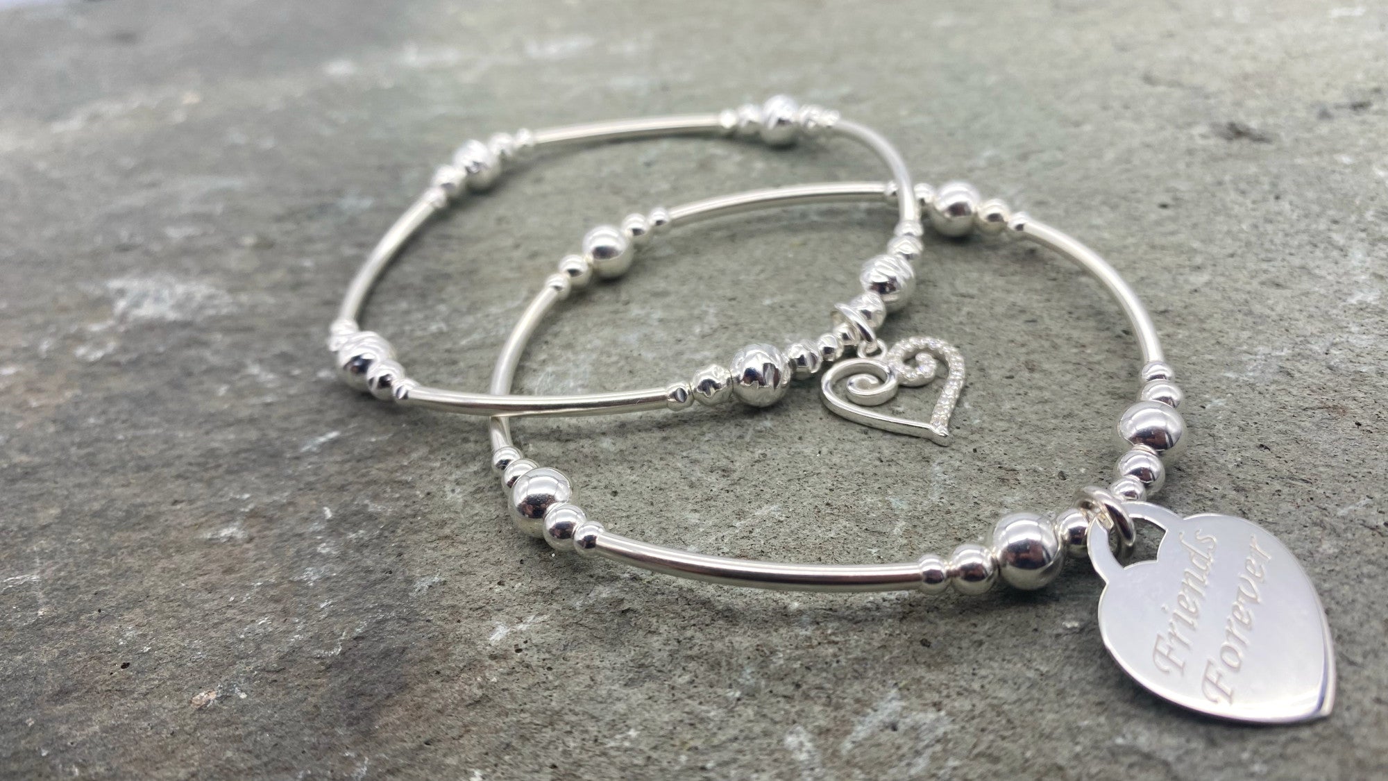 Heart charm silver stacking bracelets by My Silver Wish