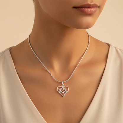 Woman wearing a Sterling Silver Necklace with Infinity Heart Pendant by My Silver Wish