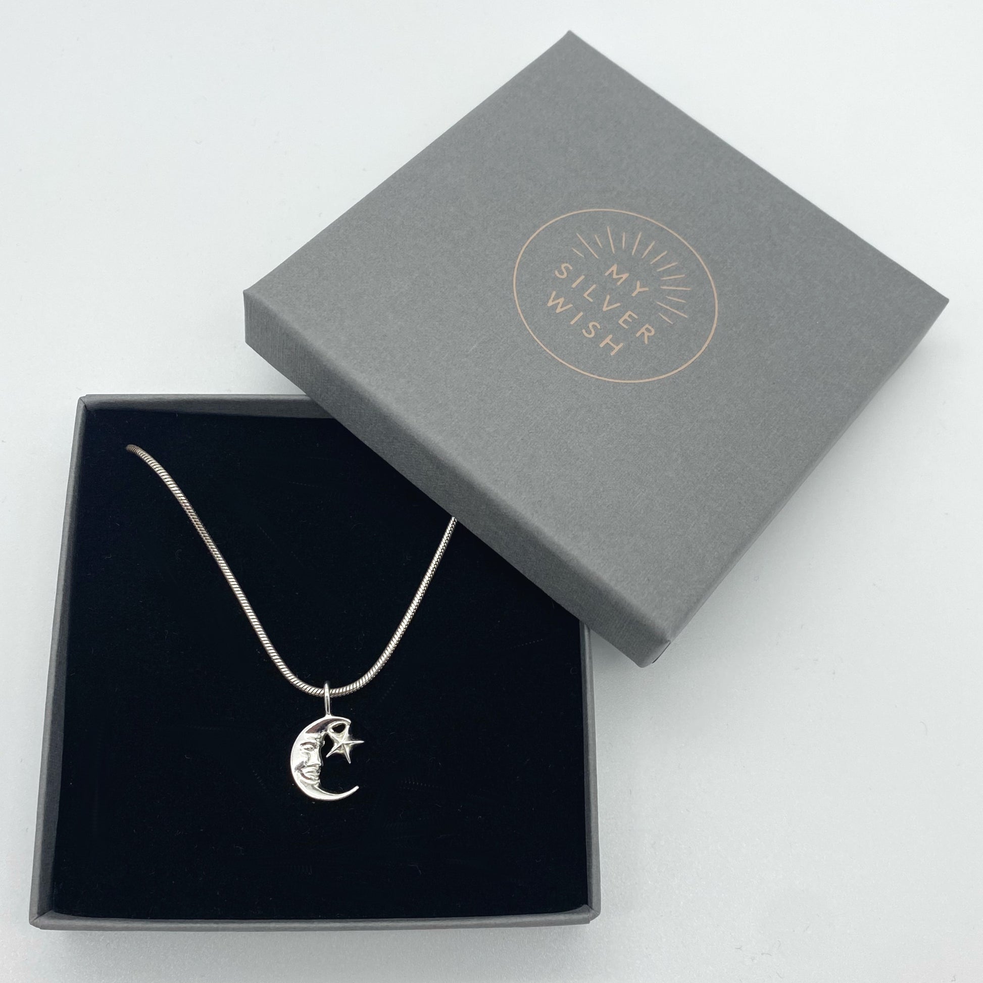 Sterling Silver Necklace with Moon and Star Pendant by My Silver Wish
