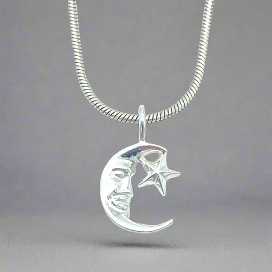 Sterling Silver Necklace with Moon and Star Pendant by My Silver Wish