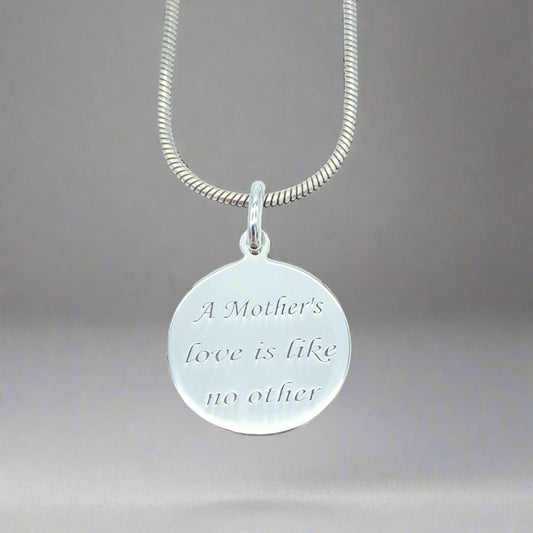 Sterling Silver Necklace with "A Mother's Love is Like No Other" Pendant by My Silver Wish