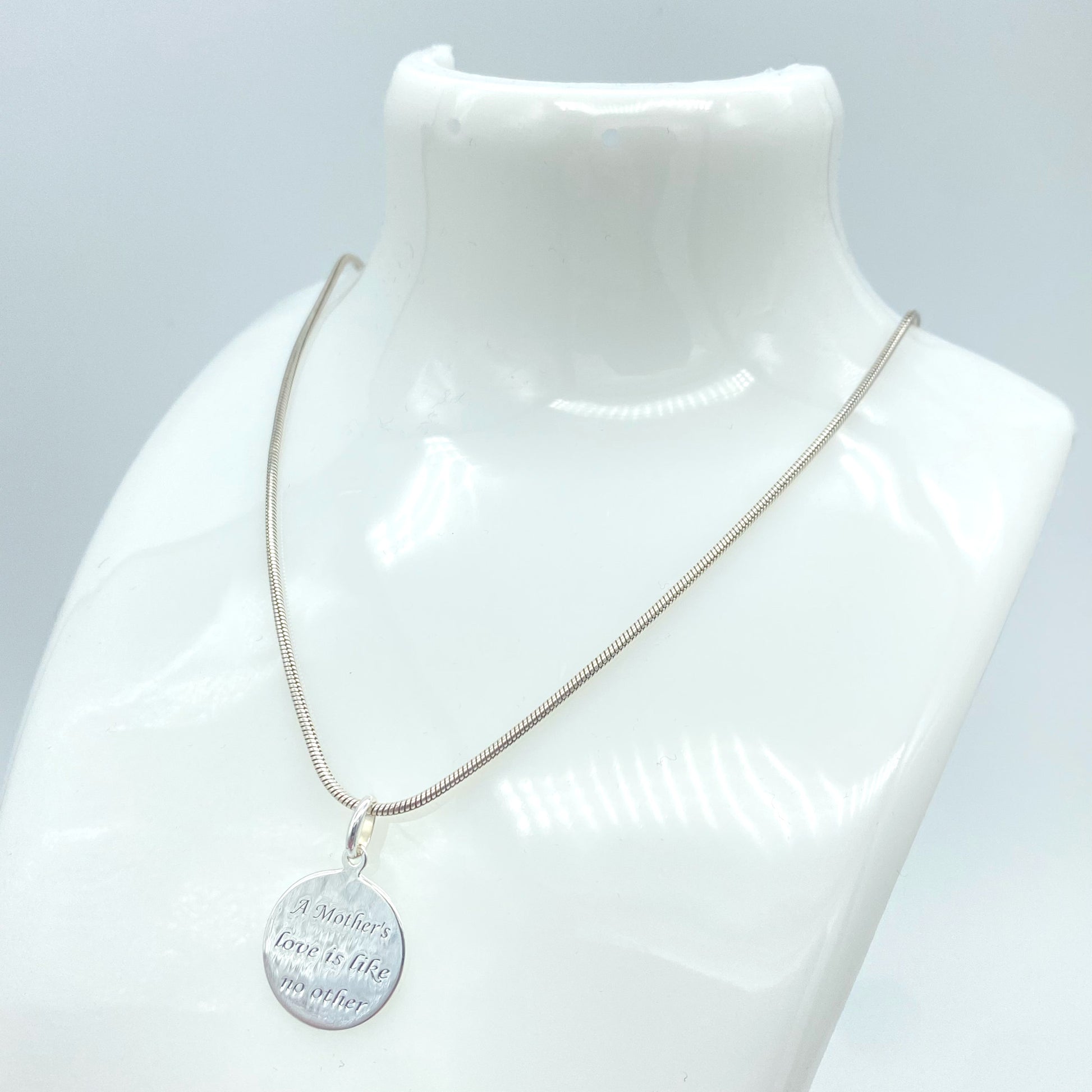 Sterling Silver Necklace with "A Mother's Love is Like No Other" Pendant by My Silver Wish
