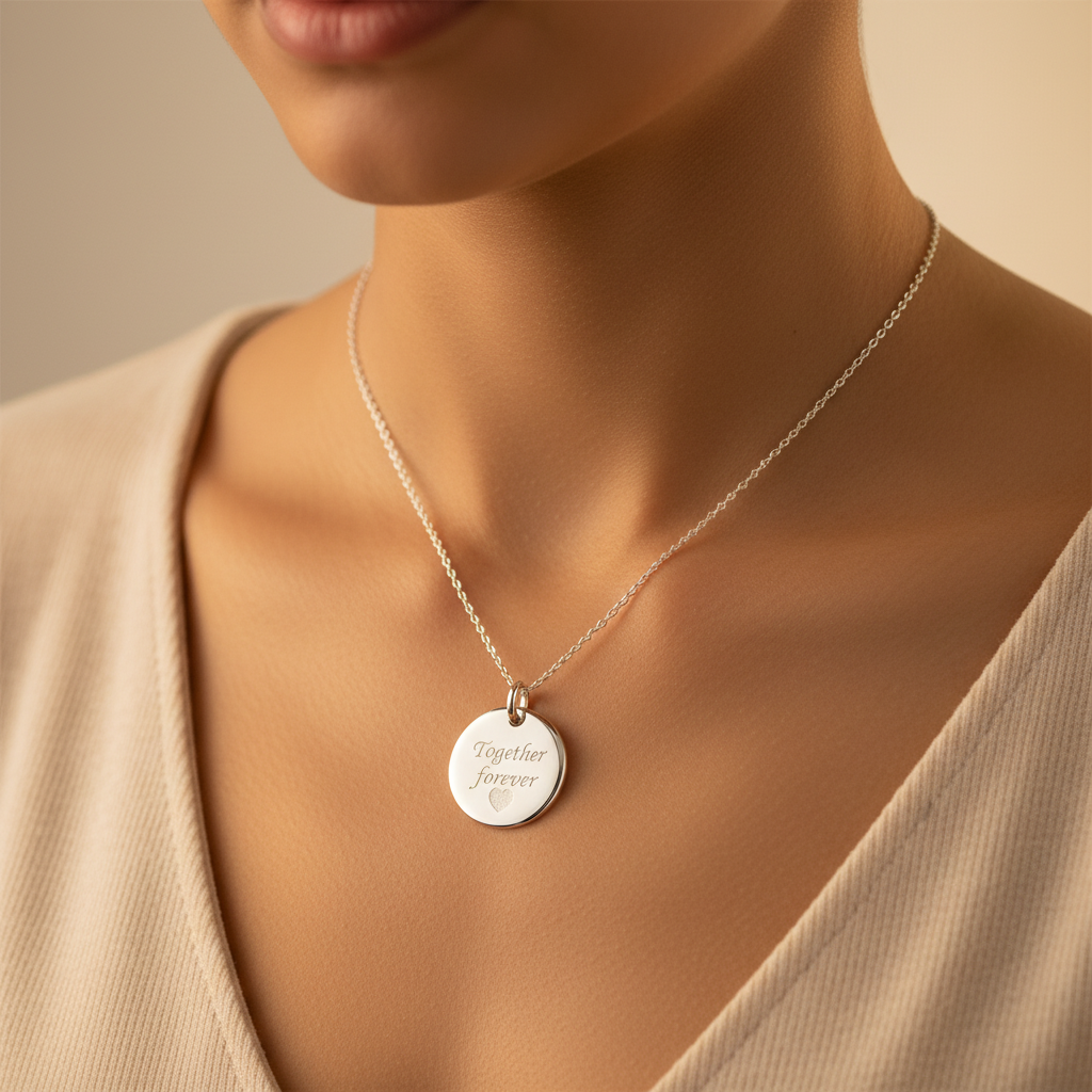 Personalised Engraved Sterling Silver Necklace with Round Pendant