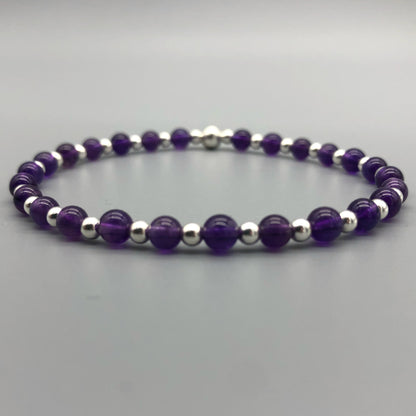 Amethyst Healing Crystal Sterling Silver Women's Stacking Bracelet by My Silver Wish