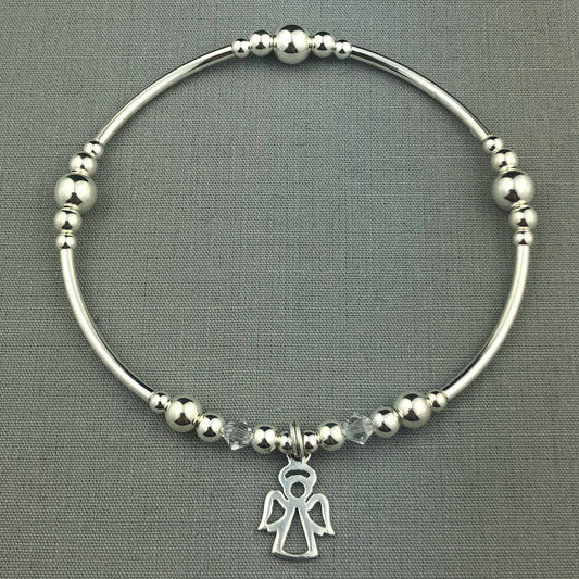 Angel charm women's sterling silver stacking bracelet by My Silver Wish
