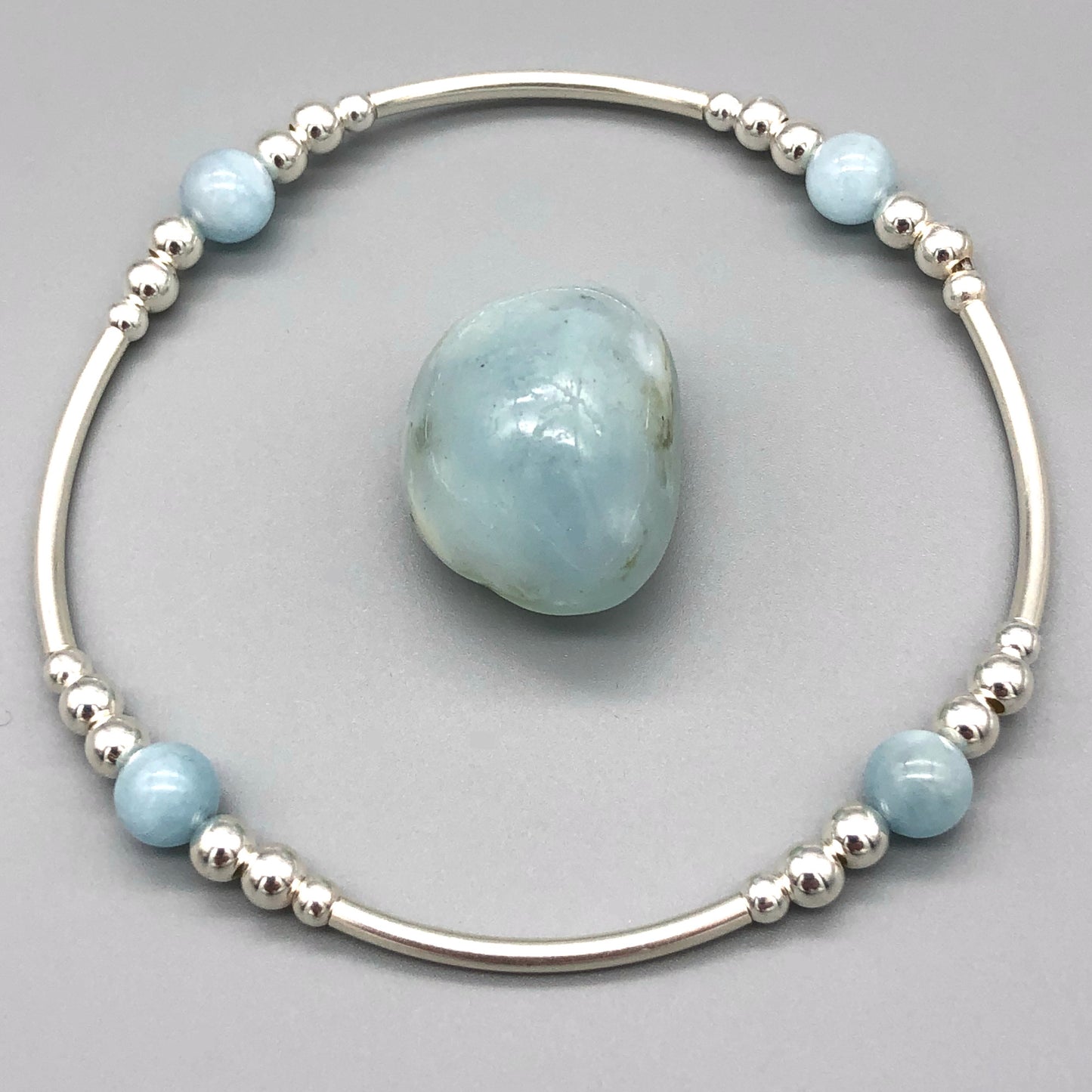 Aquamarine healing crystal & sterling silver women's stacking bracelet by My Silver Wish
