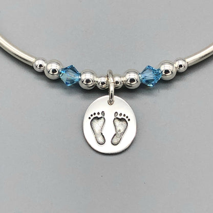 Baby Boy FootPrint charm sterling silver hand-made women's stacking bracelet