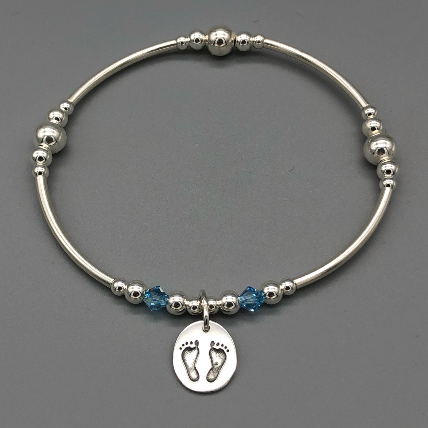 Baby Boy FootPrint charm sterling silver hand-made women's stacking bracelet