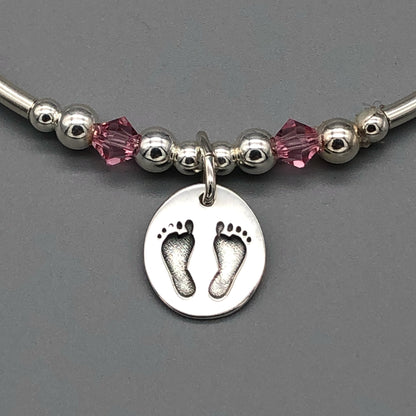 Baby Girl FootPrint charm sterling silver hand-made women's stacking bracelet