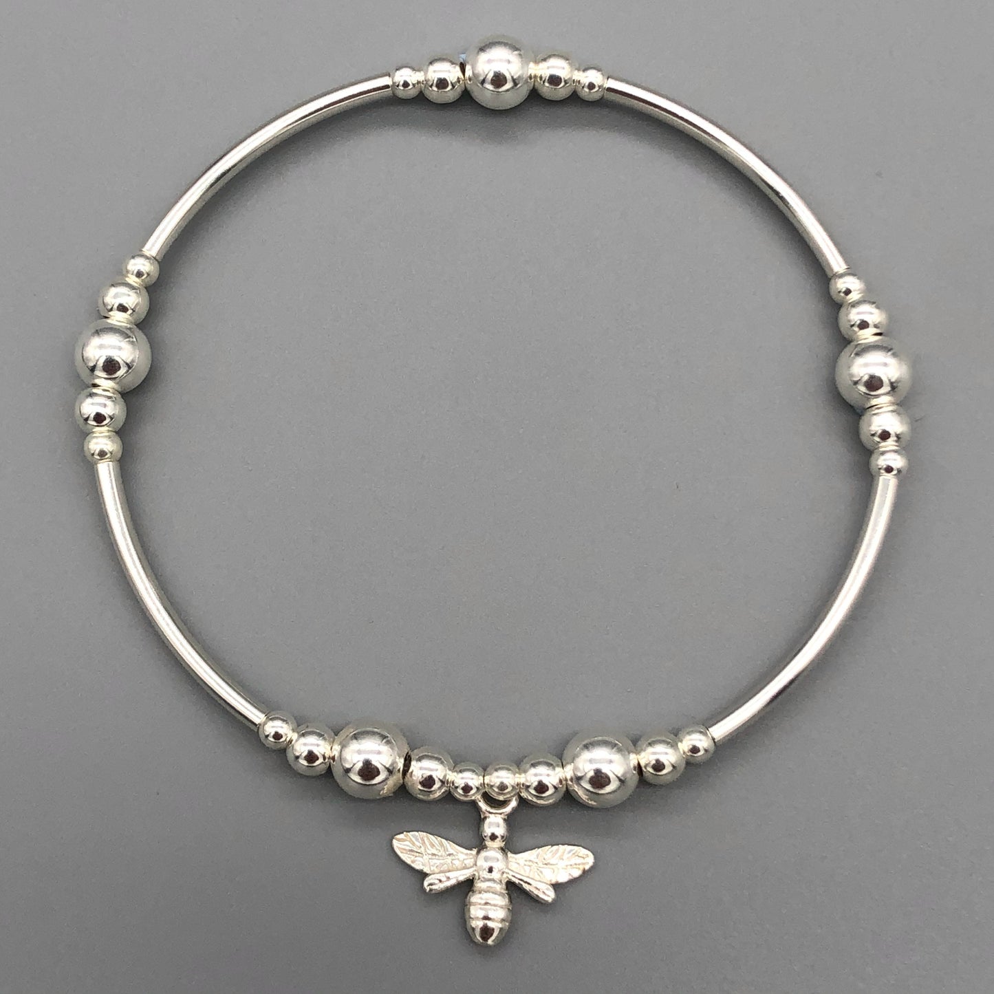 Bee charm women's sterling silver stacking stretch bracelet by My Silver Wish